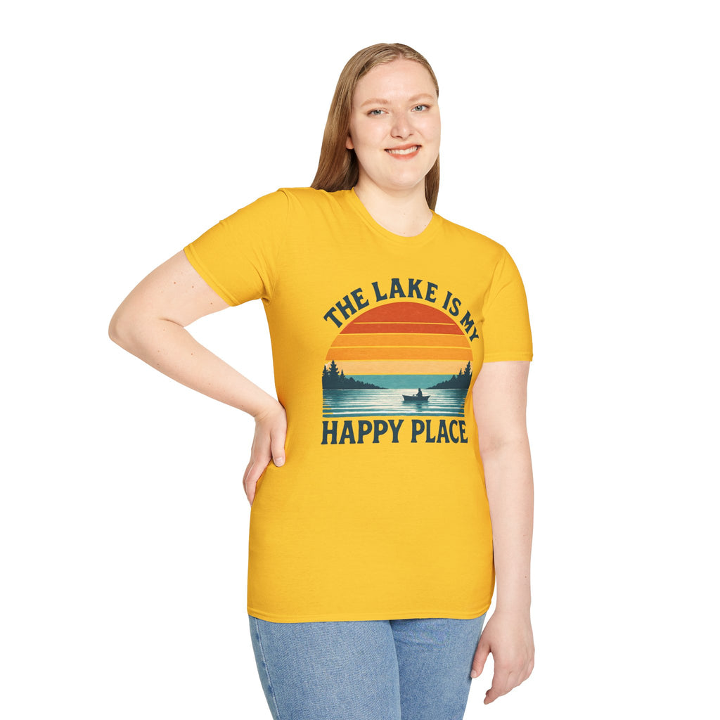 "The Lake Is My Happy Place" Canoe On The Lake At Sunset T-Shirt