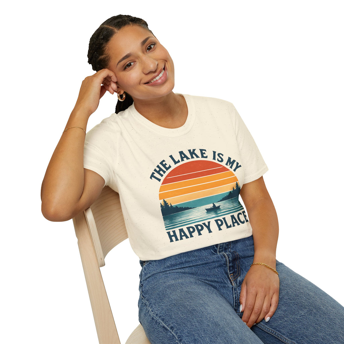 "The Lake Is My Happy Place" Canoe On The Lake At Sunset T-Shirt