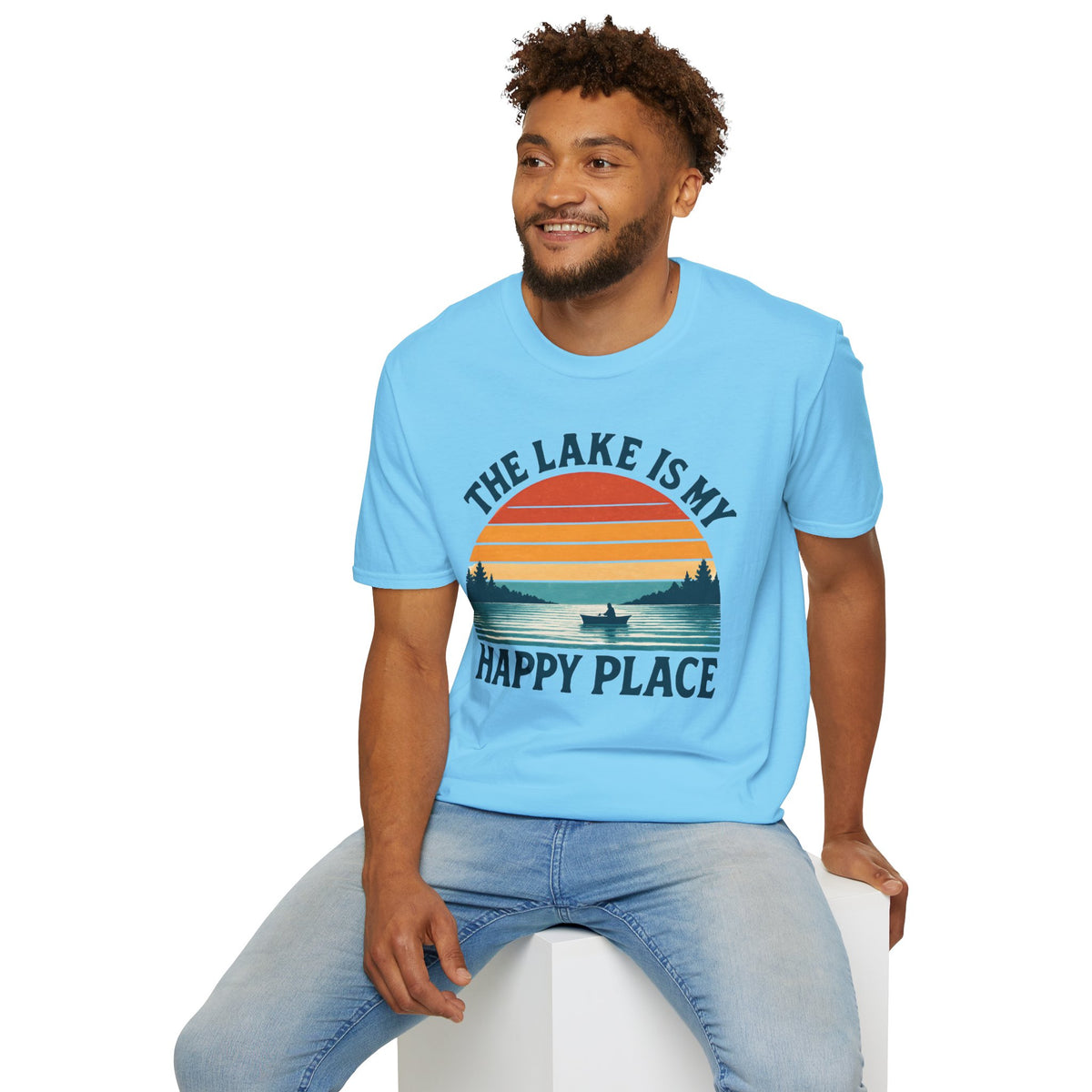 "The Lake Is My Happy Place" Canoe On The Lake At Sunset T-Shirt