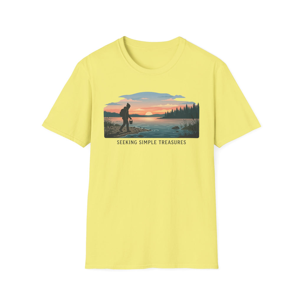 Outdoor T-Shirt — "Seeking Simple Treasures" Sunset Hiker Graphic
