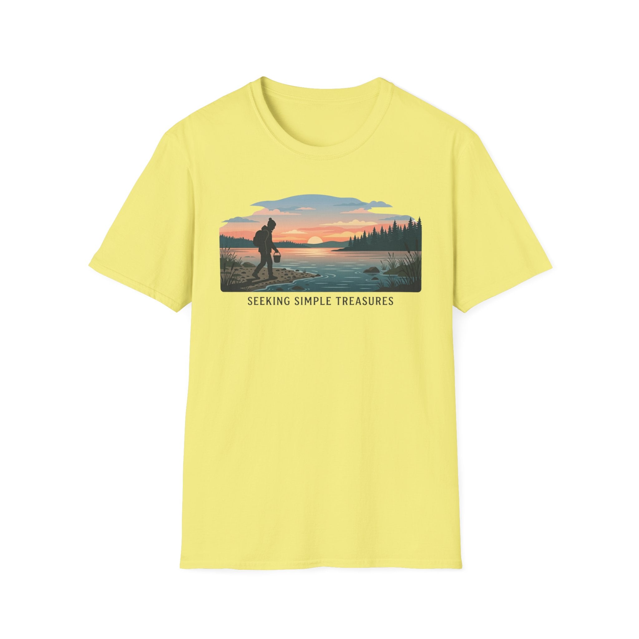 Outdoor T-Shirt — "Seeking Simple Treasures" Sunset Hiker Graphic