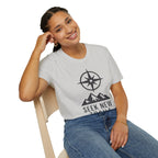 "Seek New Trails" Compass Over Mountains T-Shirt