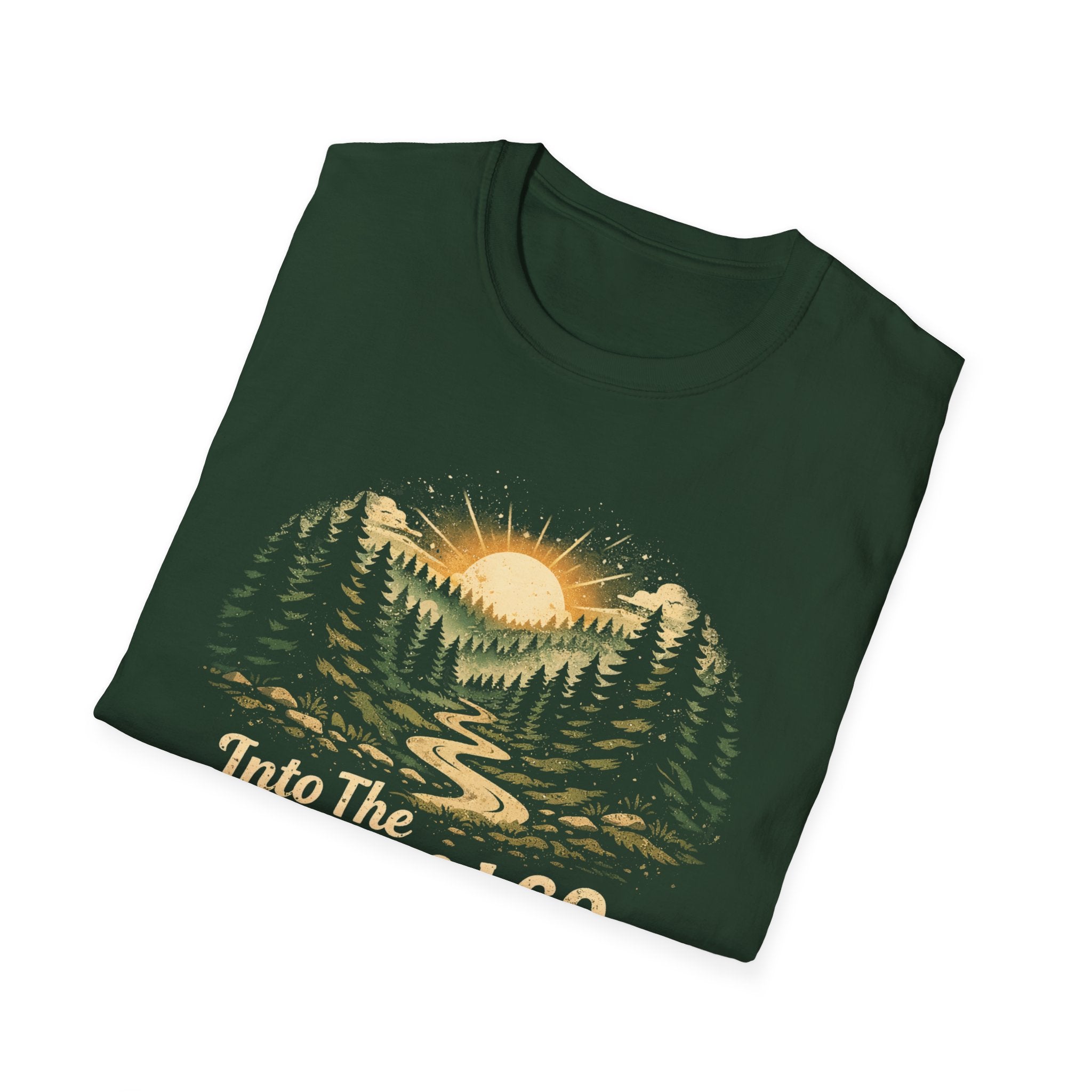 T-Shirt — "Into The Woods I Go" Vintage Forest Sunset Tee