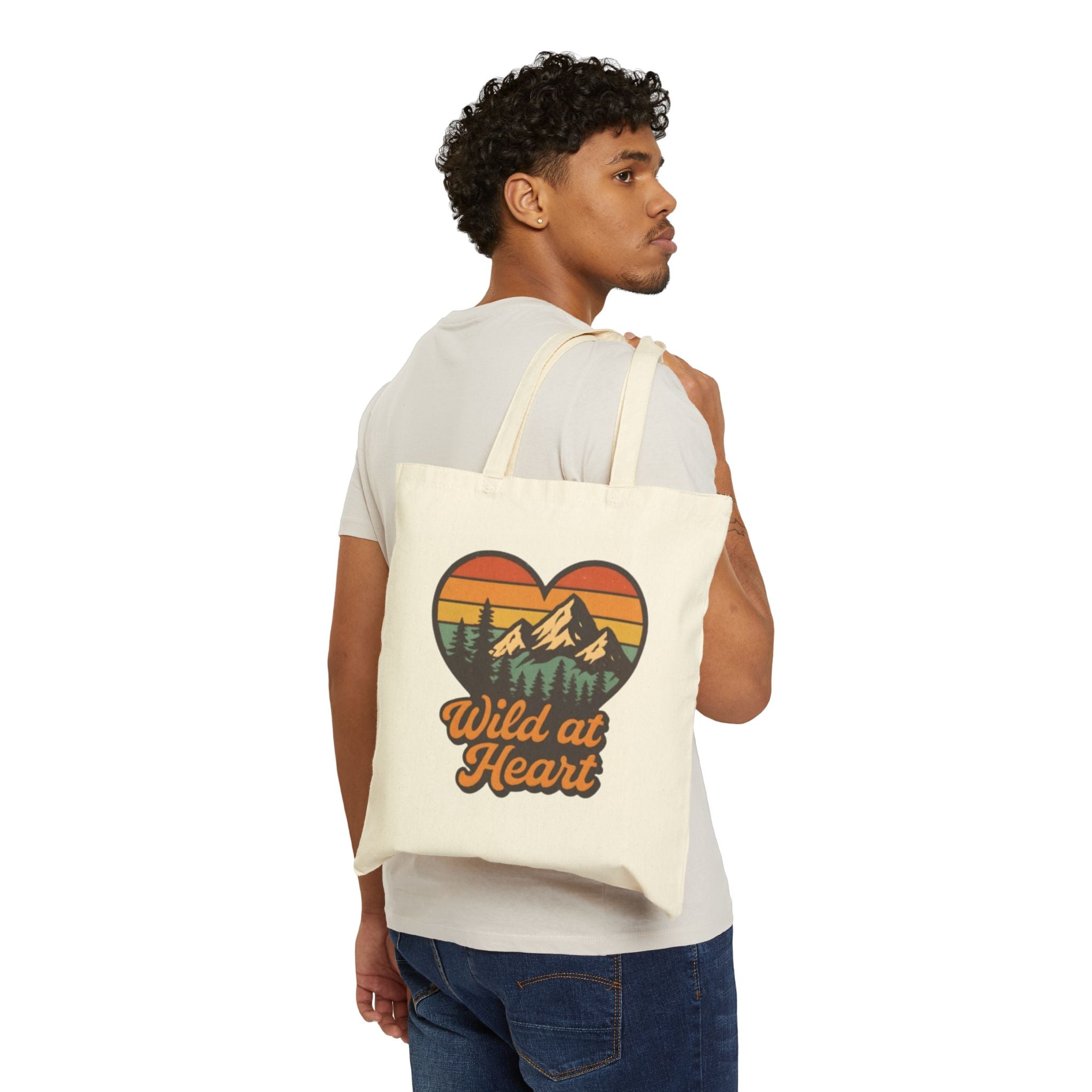 Wild at Heart Canvas Tote — Retro Mountain Heart Eco Shopper