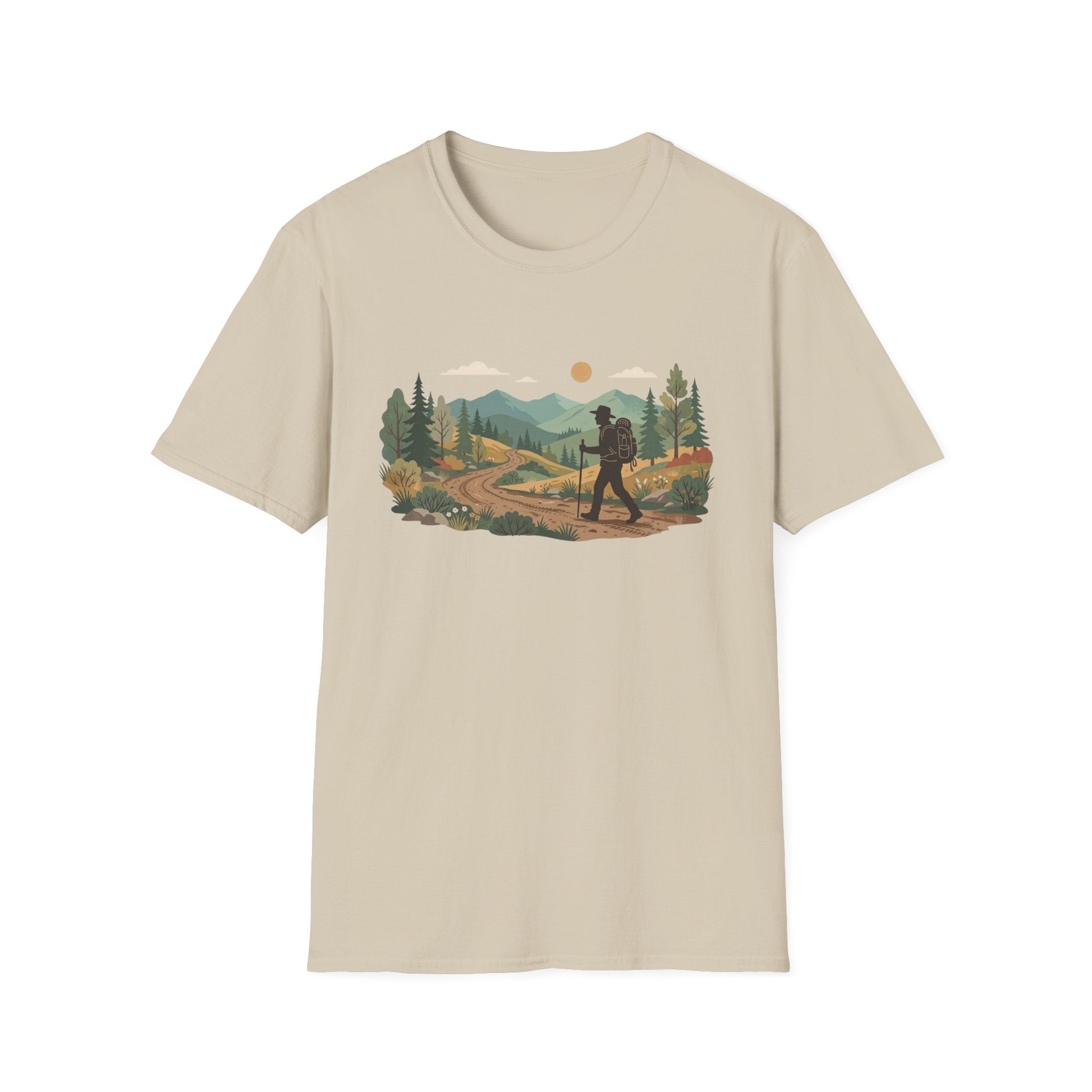Hiker Mountain Sunset T-Shirt — Scenic Trail Adventure Tee