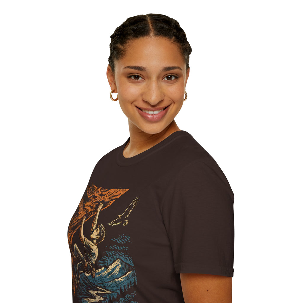 Climber on Cliff with Eagle T-Shirt