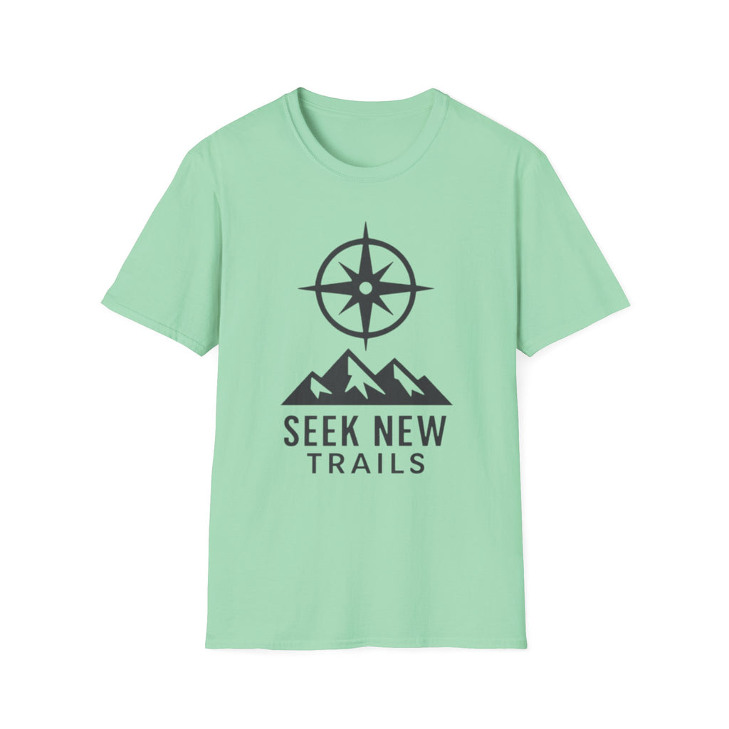 "Seek New Trails" Compass Over Mountains T-Shirt
