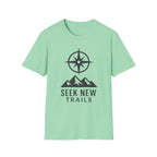 "Seek New Trails" Compass Over Mountains T-Shirt