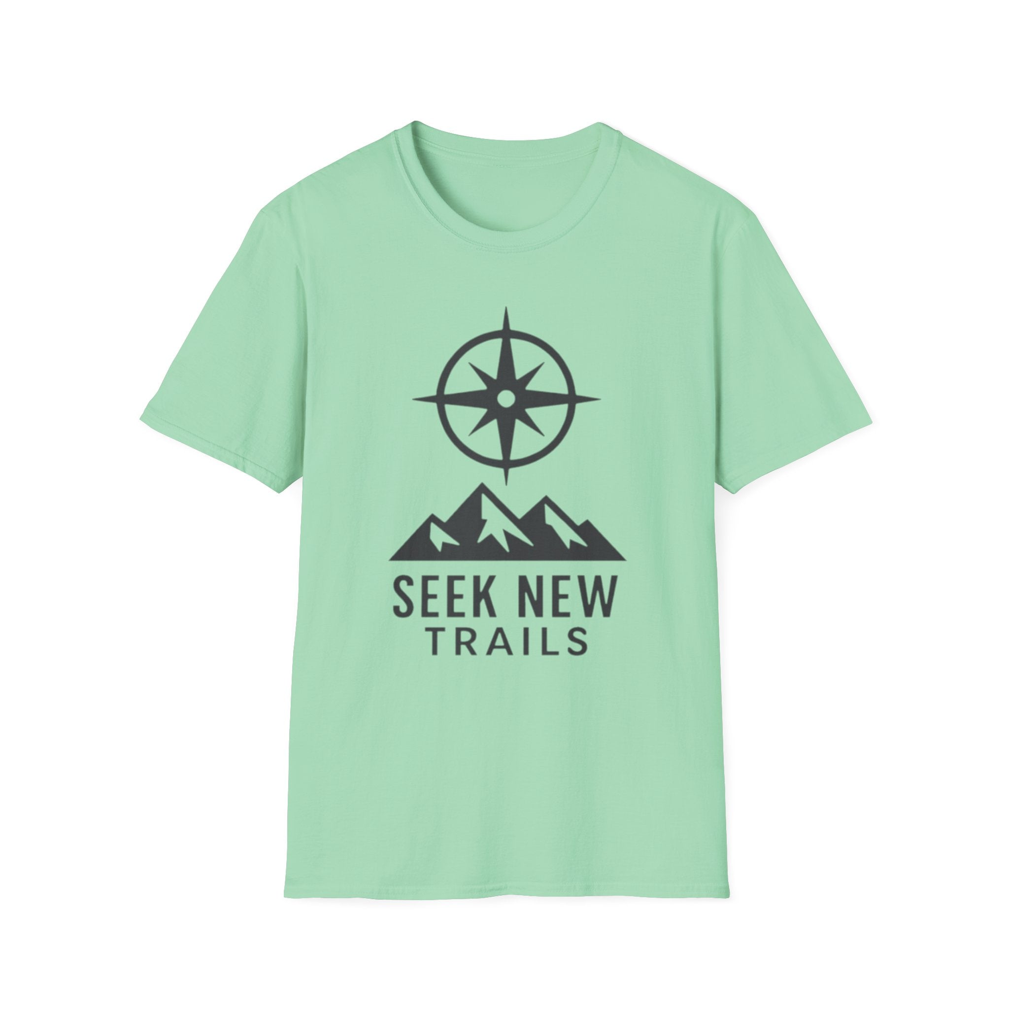 "Seek New Trails" Compass Over Mountains T-Shirt