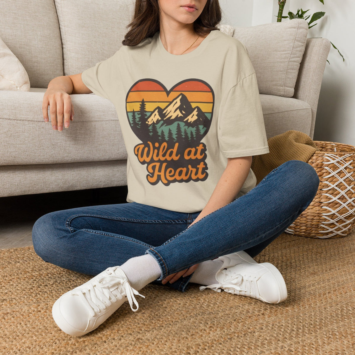"Wild at Heart" Mountain Heart Retro Sunset Nature Tee Shirt