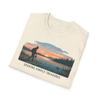 Outdoor T-Shirt — "Seeking Simple Treasures" Sunset Hiker Graphic