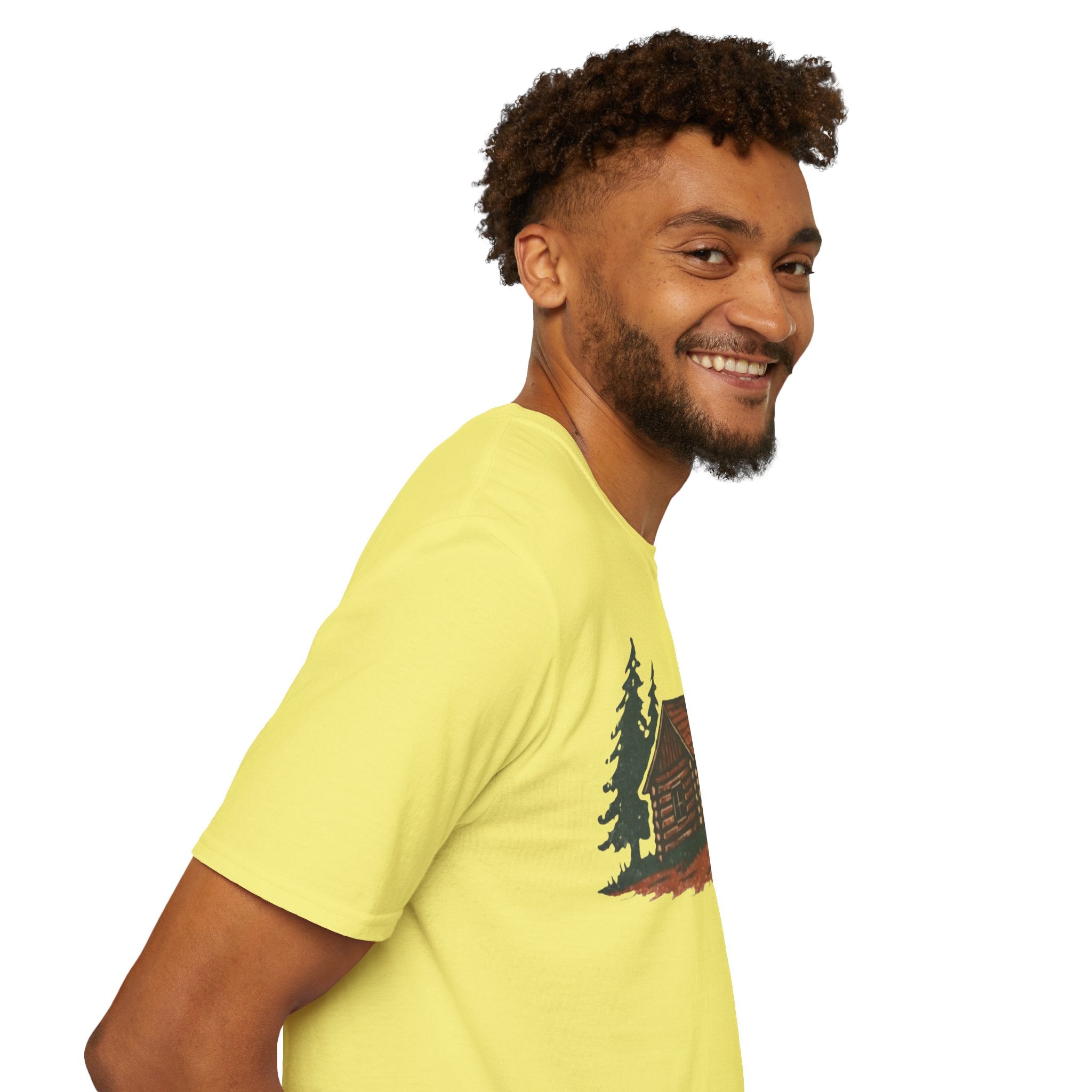 Vintage Cozy Cabin T-Shirt — Faded Pine Tree Cabin Tee