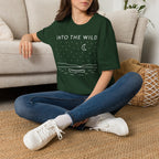 Into The Wild Canoe T-Shirt - Minimal Night Sky Lake Camping Tee