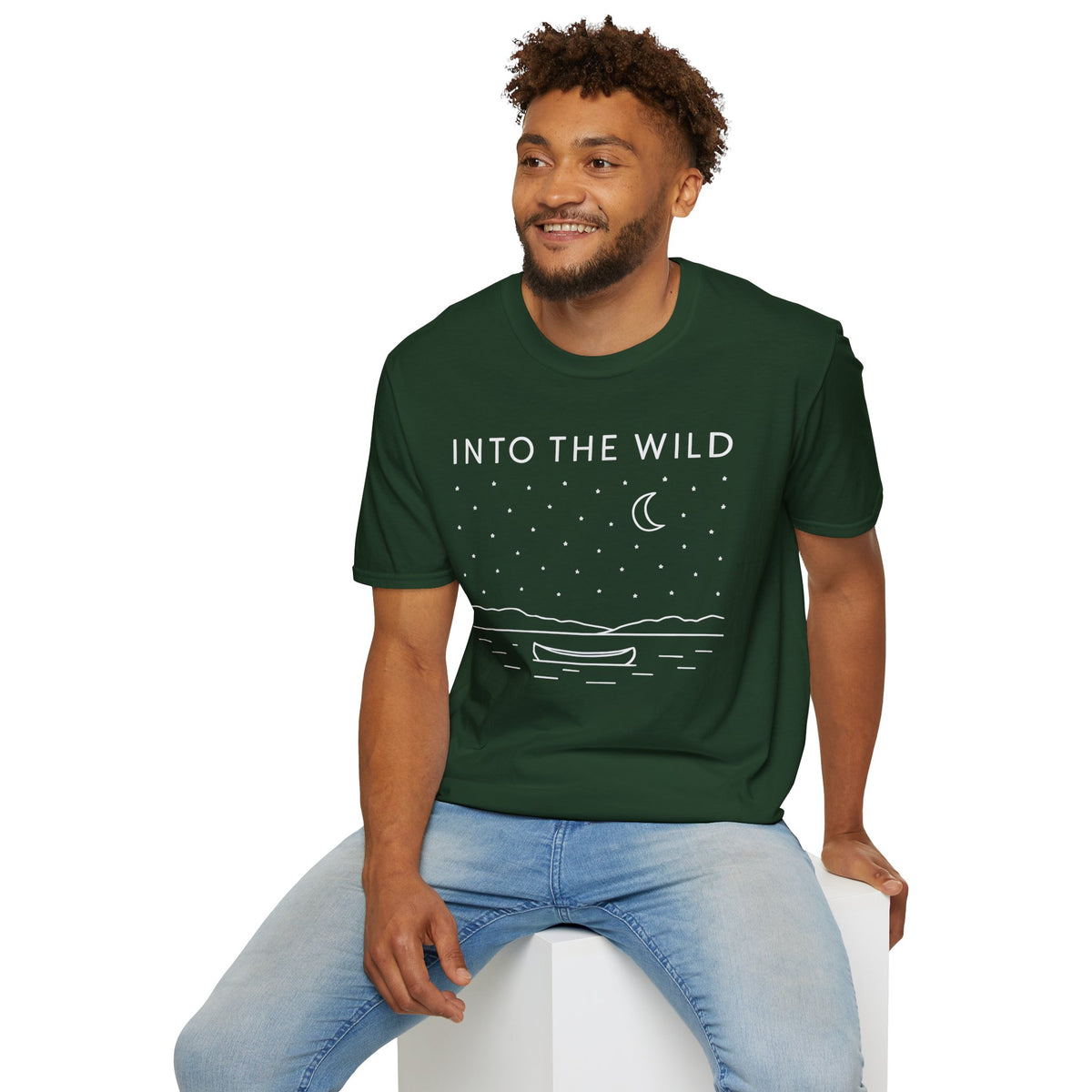 Into The Wild Canoe T-Shirt - Minimal Night Sky Lake Camping Tee