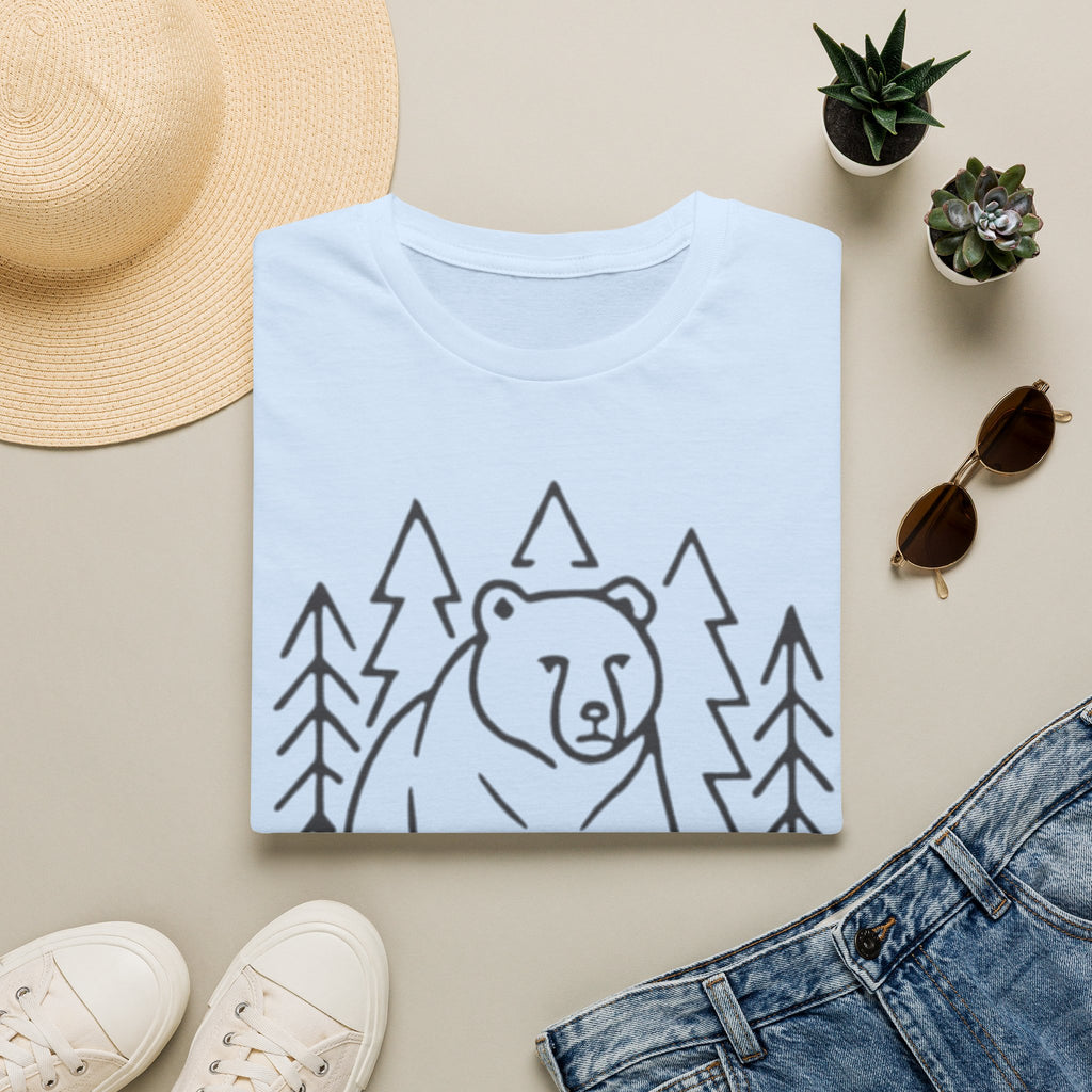 Bear & Pines T-Shirt — Minimal Line Drawing Woodland Tee