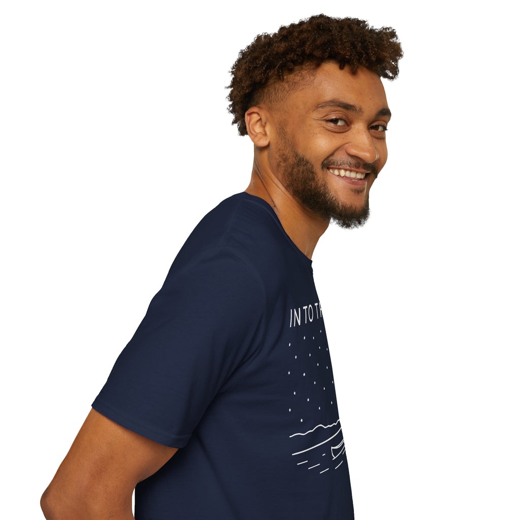 Into The Wild Canoe T-Shirt - Minimal Night Sky Lake Camping Tee