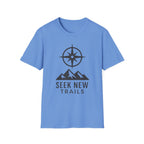 "Seek New Trails" Compass Over Mountains T-Shirt