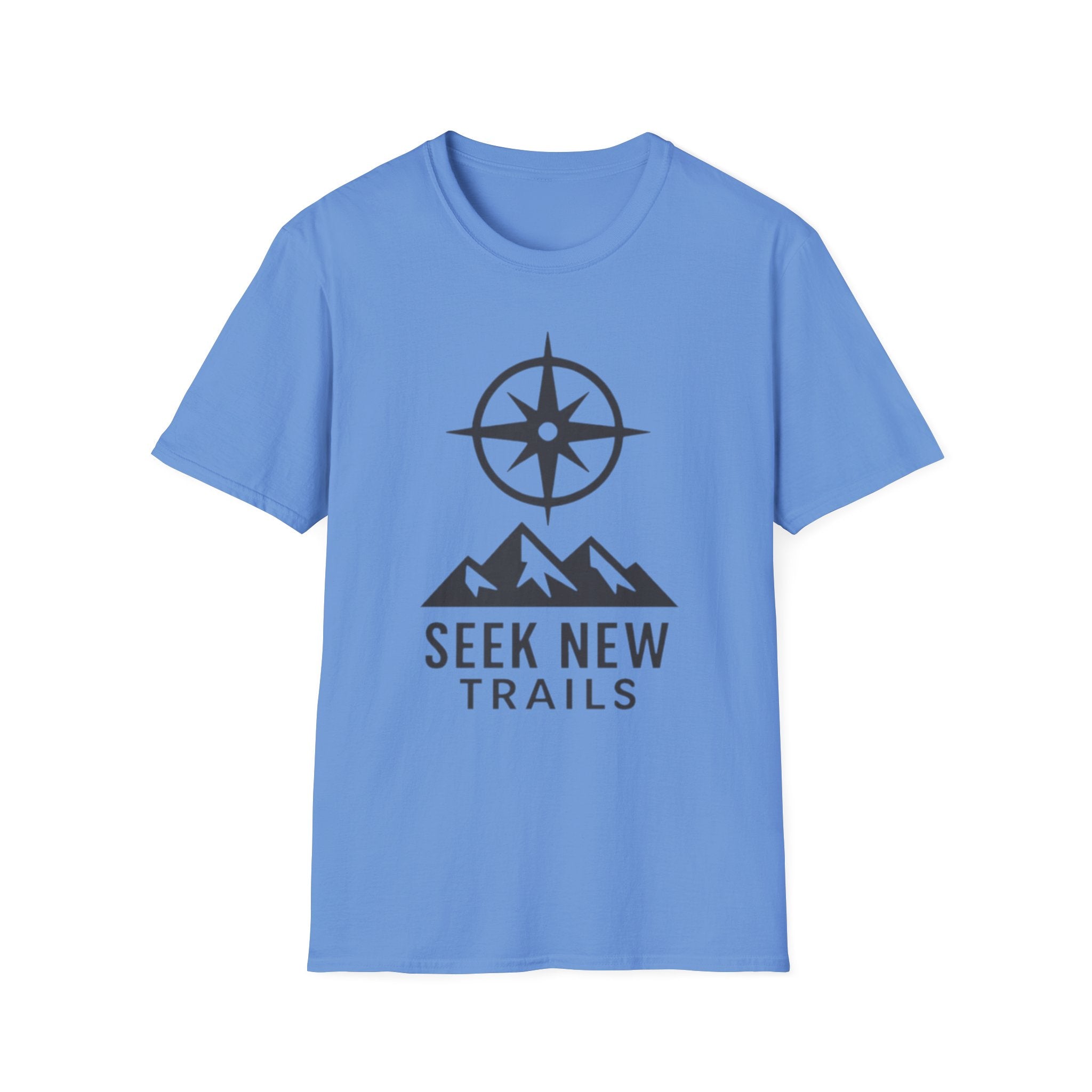 "Seek New Trails" Compass Over Mountains T-Shirt