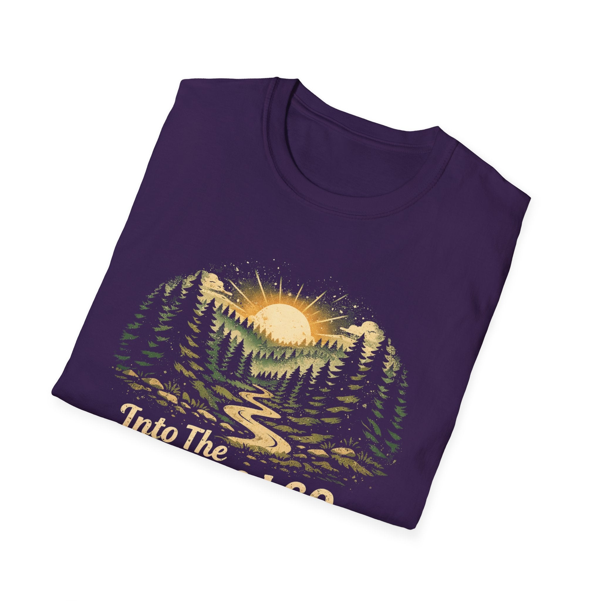 T-Shirt — "Into The Woods I Go" Vintage Forest Sunset Tee