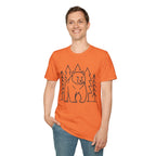 Bear & Pines T-Shirt — Minimal Line Drawing Woodland Tee