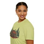 Vintage Cozy Cabin T-Shirt — Faded Pine Tree Cabin Tee