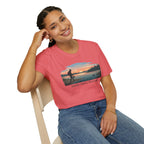 Outdoor T-Shirt — "Seeking Simple Treasures" Sunset Hiker Graphic