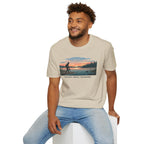 Outdoor T-Shirt — "Seeking Simple Treasures" Sunset Hiker Graphic