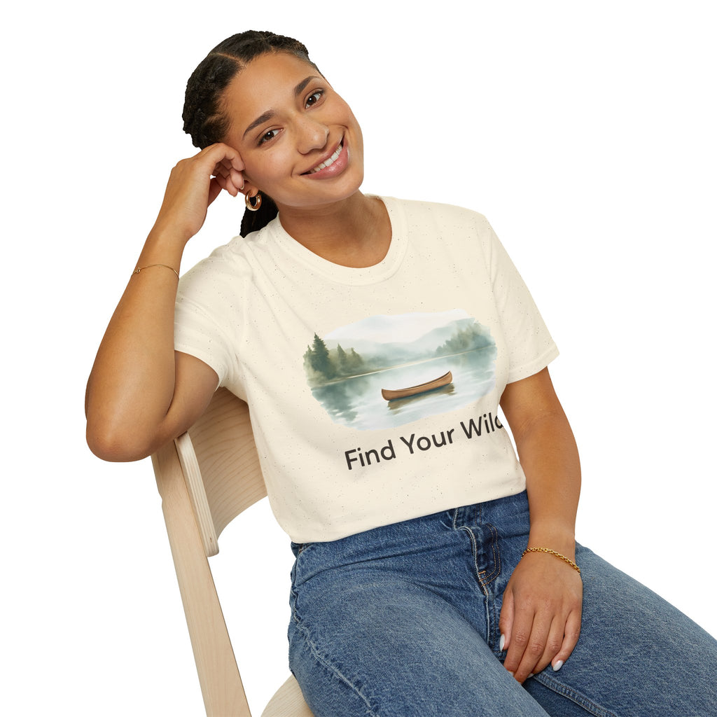 Find Your Wild Canoe T-Shirt — Lake Pine Trees Outdoor Adventure Tee