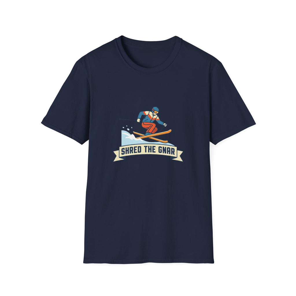Shred the Gnar Skier T-Shirt | Retro Skiing Graphic