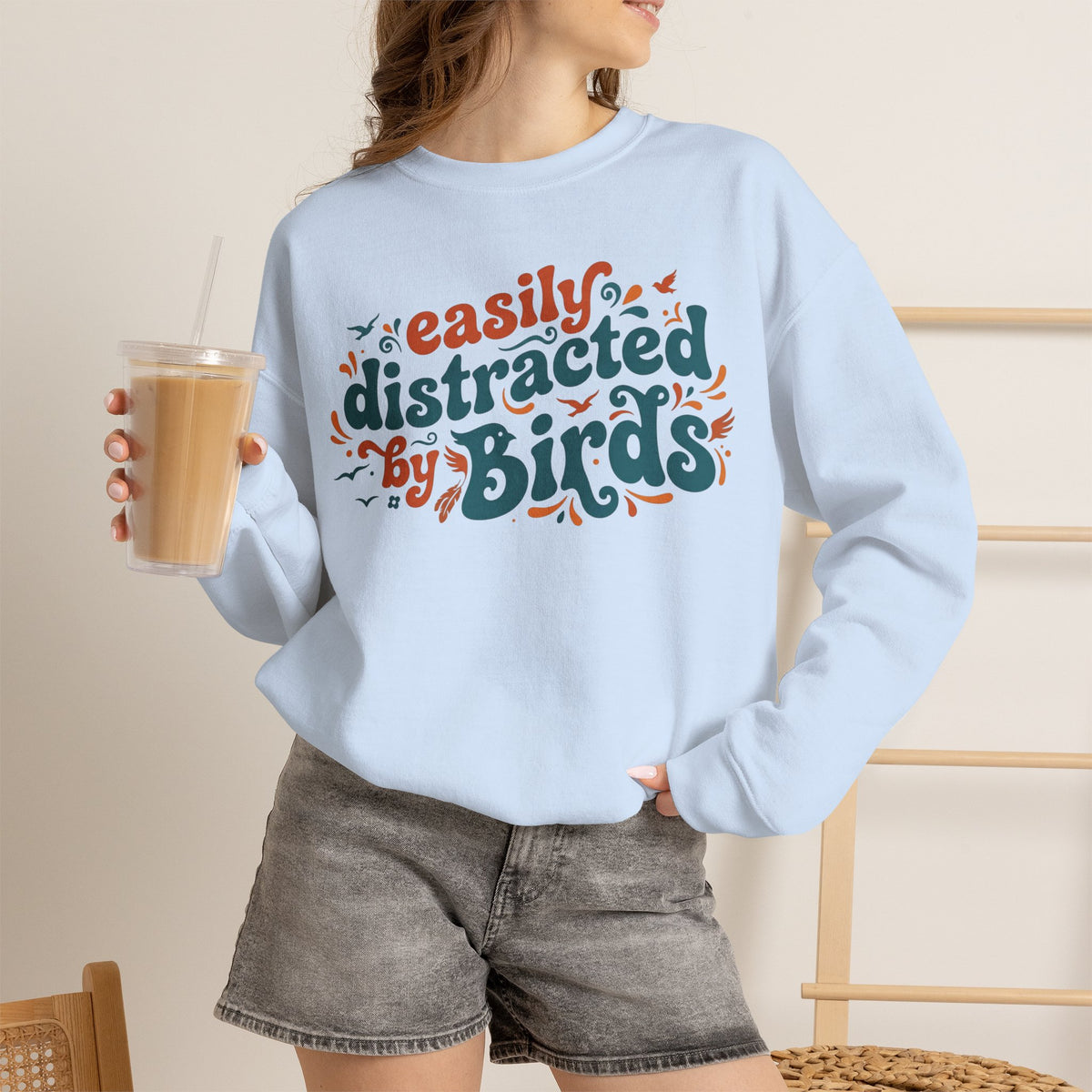 "Easily Distracted by Birds" Crewneck Sweatshirt Birdwatcher Pullover