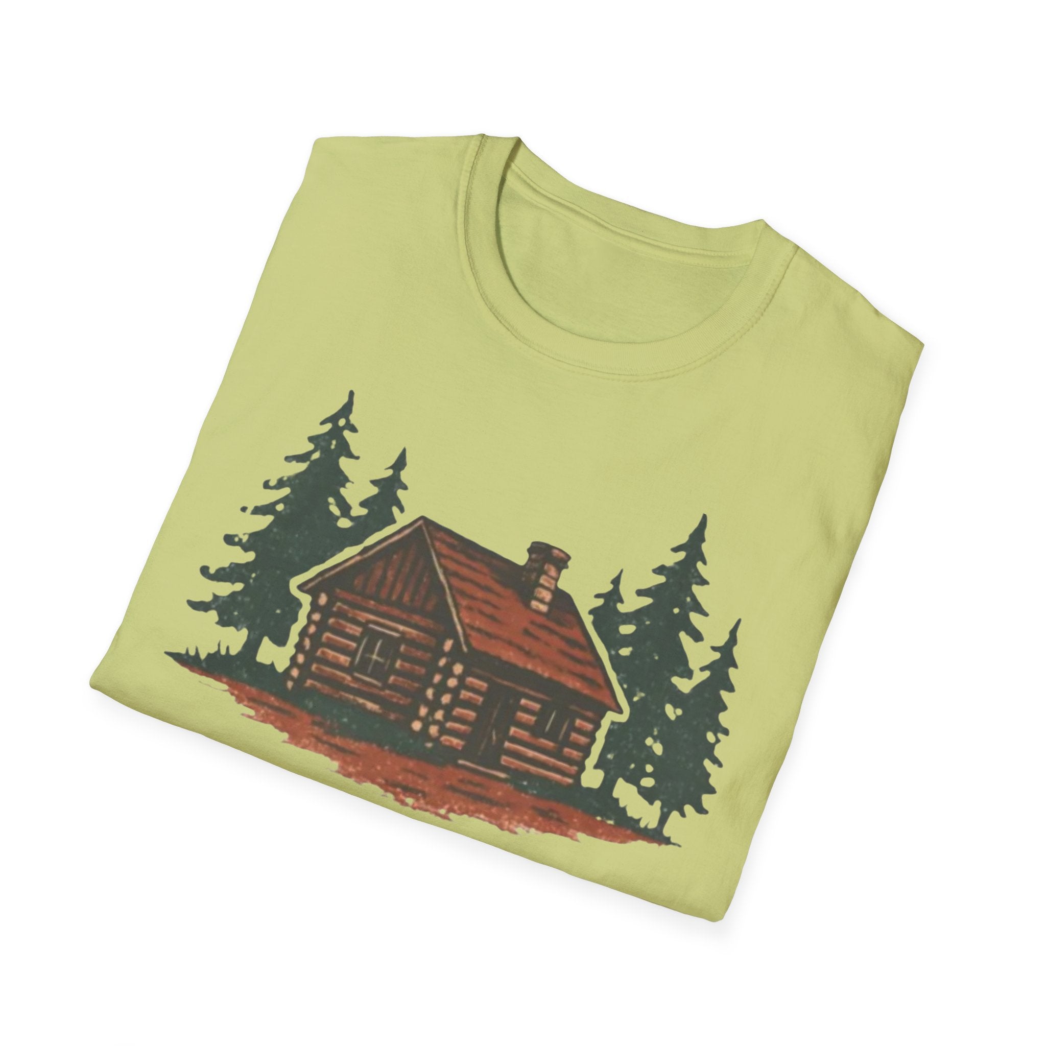 Vintage Cozy Cabin T-Shirt — Faded Pine Tree Cabin Tee