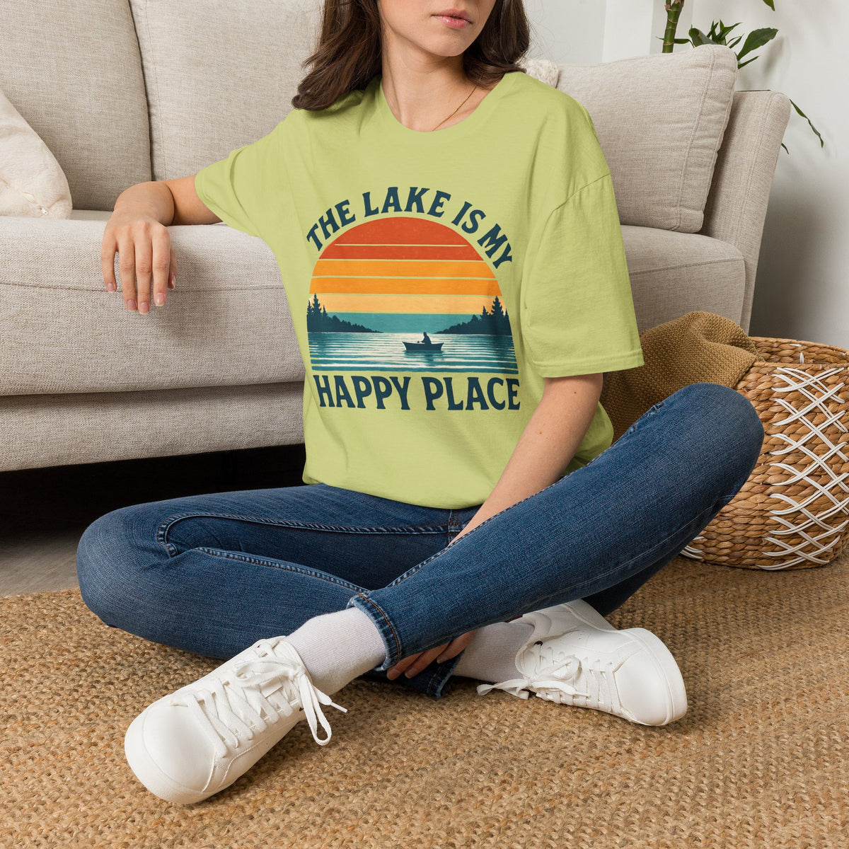 "The Lake Is My Happy Place" Canoe On The Lake At Sunset T-Shirt