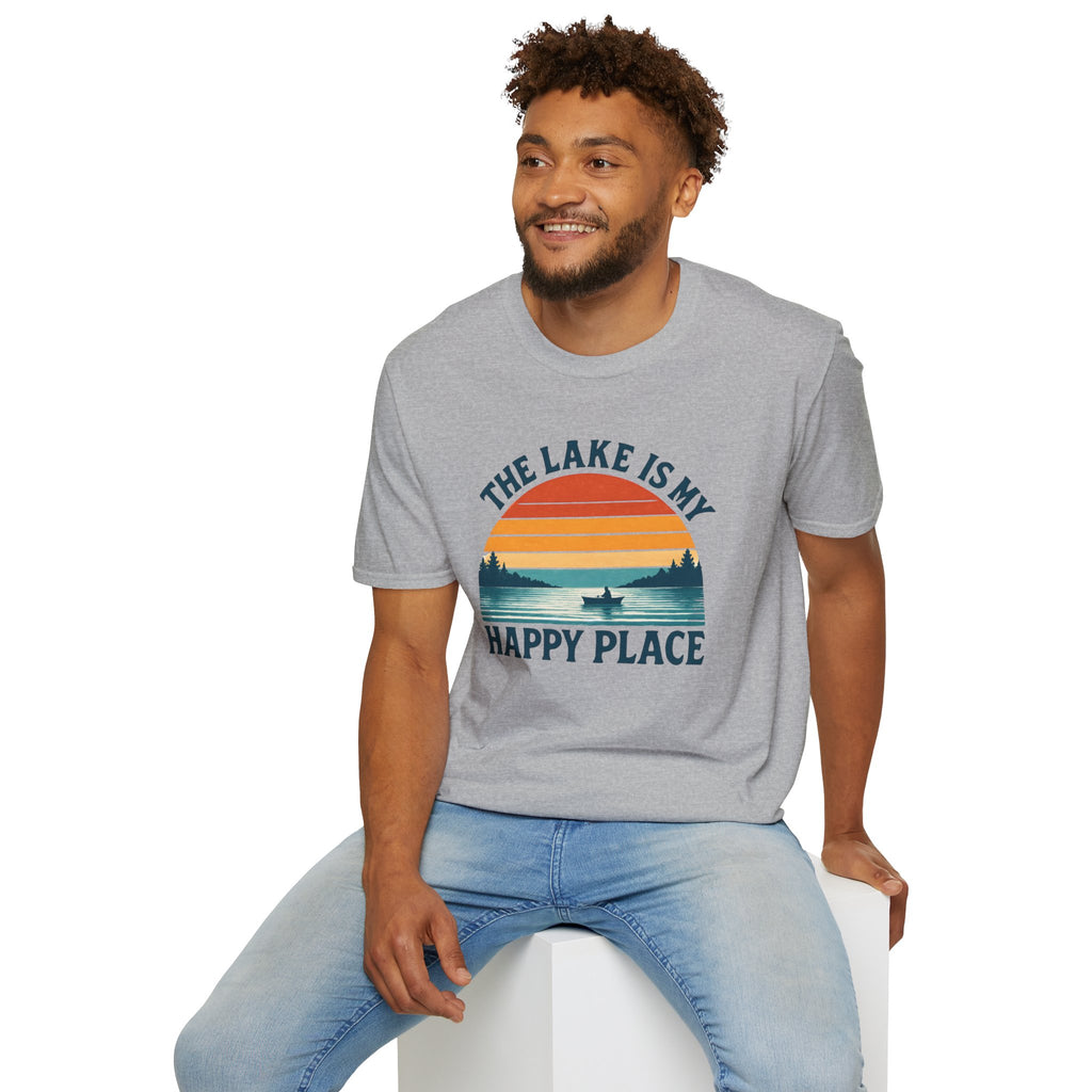 Canoe On The Lake At Sunset "The Lake Is My Happy Place" T-Shirt