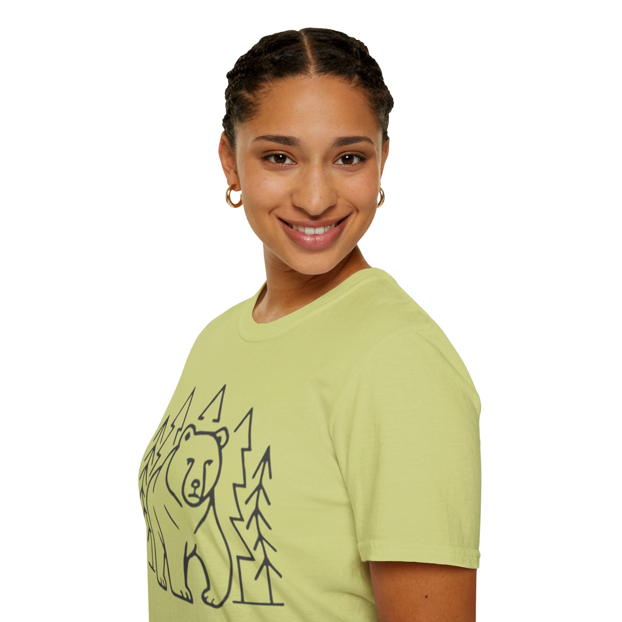 Bear & Pines T-Shirt — Minimal Line Drawing Woodland Tee