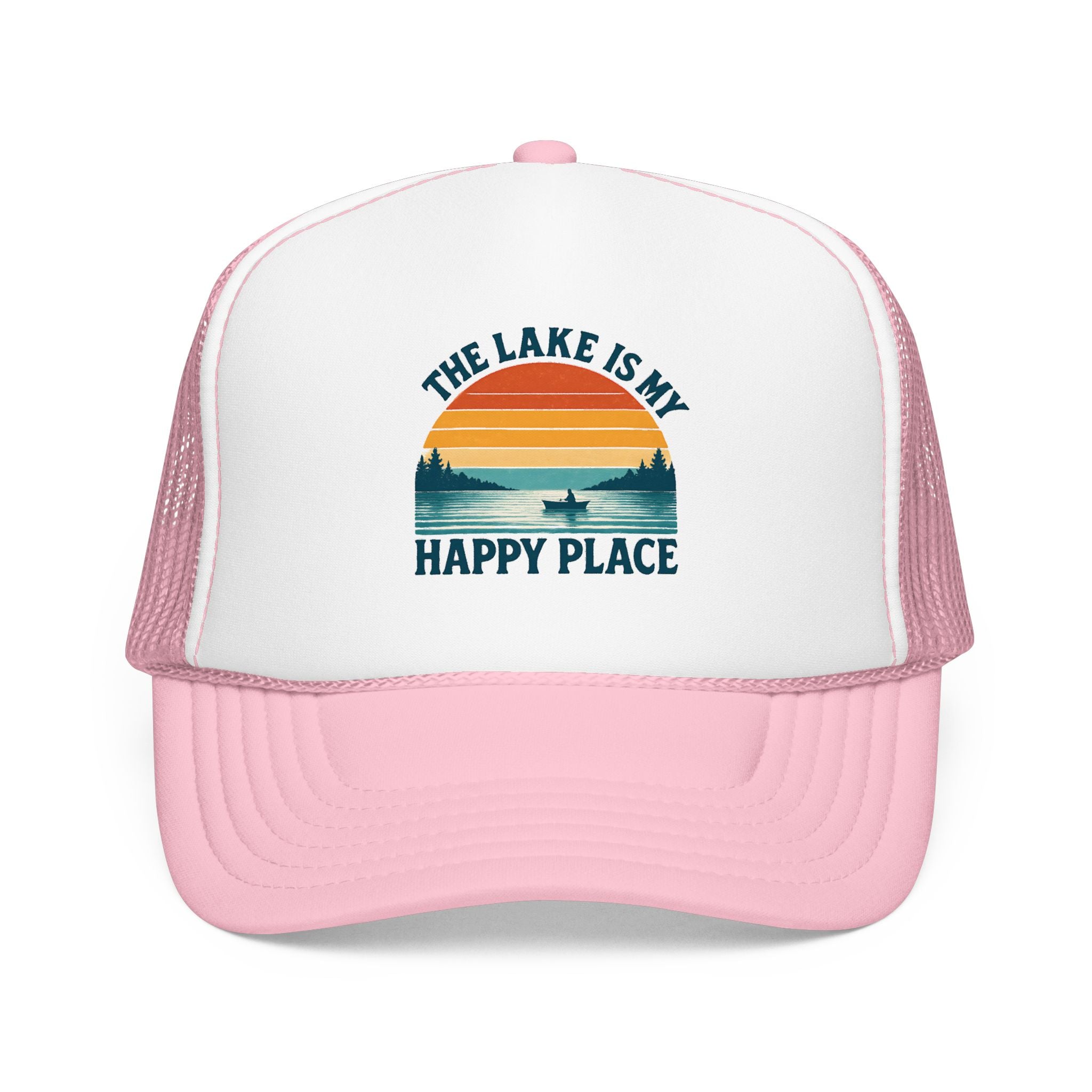Lake Is My Happy Place Trucker Hat — Vintage Sunset Fishing Foam Cap