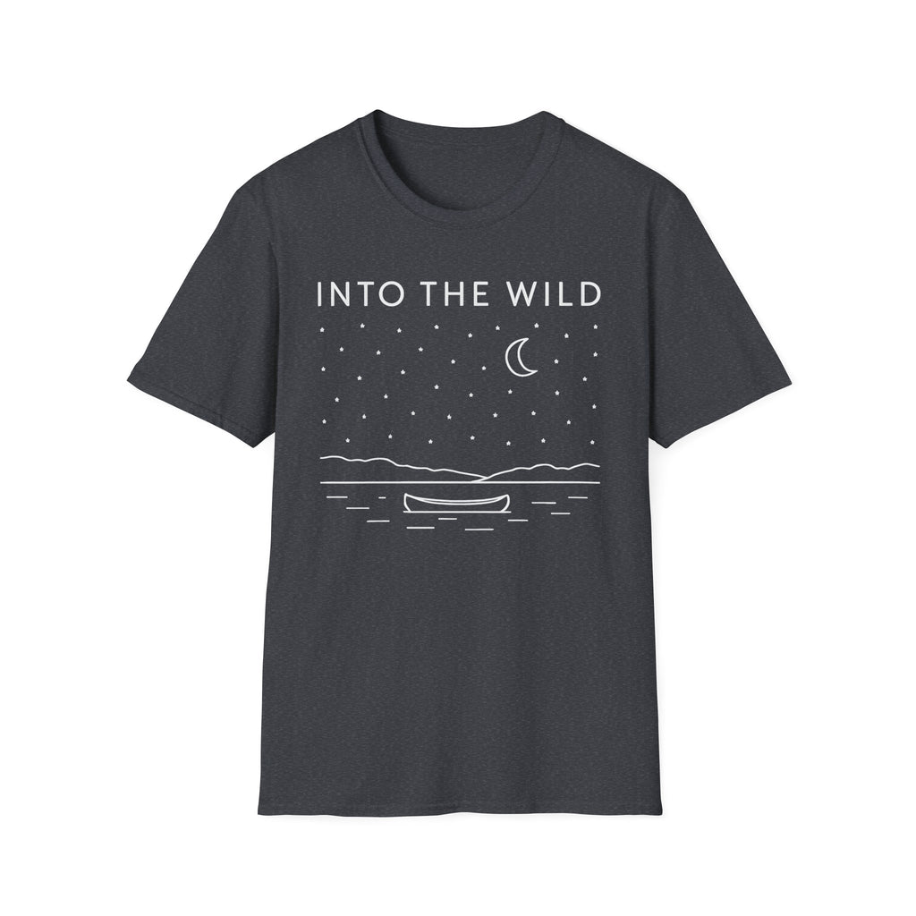 Into The Wild Canoe T-Shirt - Minimal Night Sky Lake Camping Tee