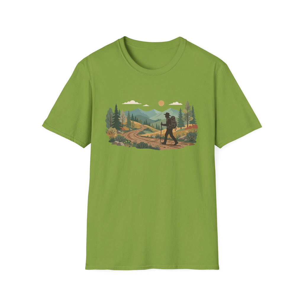 Hiker Mountain Sunset T-Shirt — Scenic Trail Adventure Tee