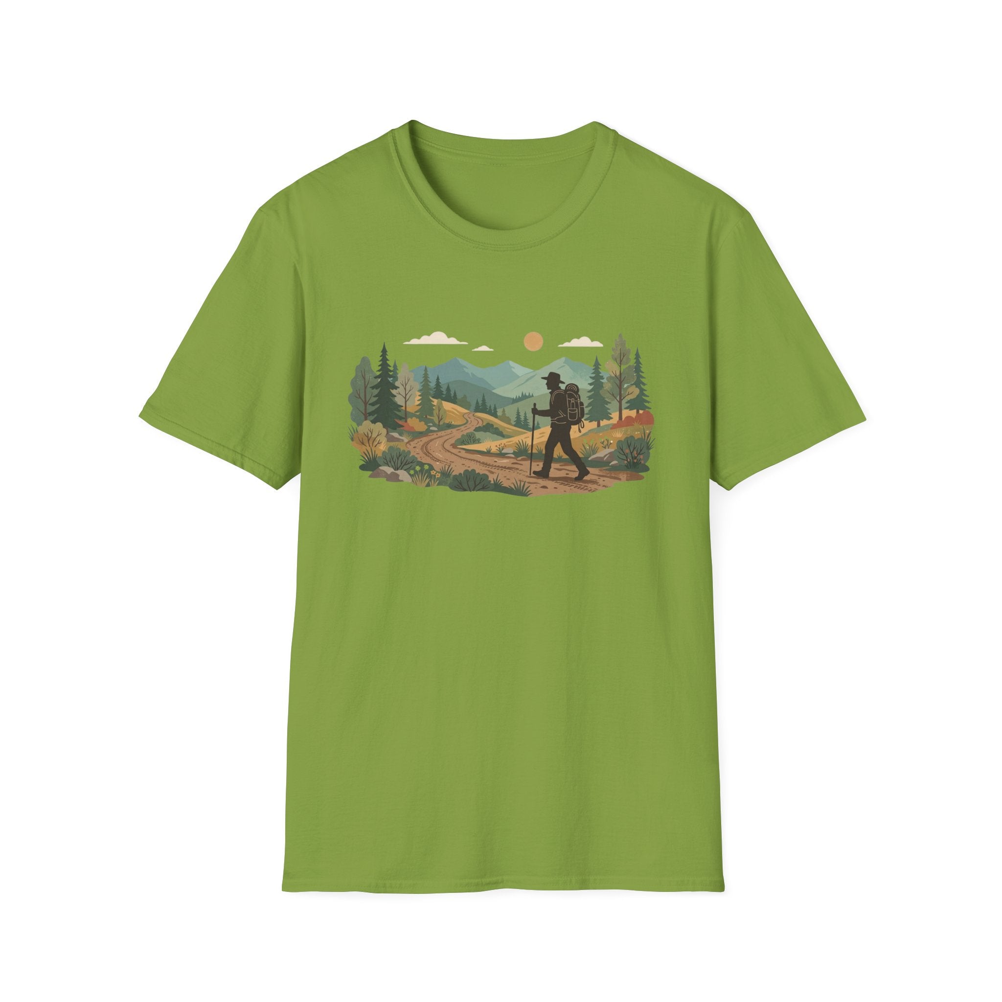 Hiker Mountain Sunset T-Shirt — Scenic Trail Adventure Tee