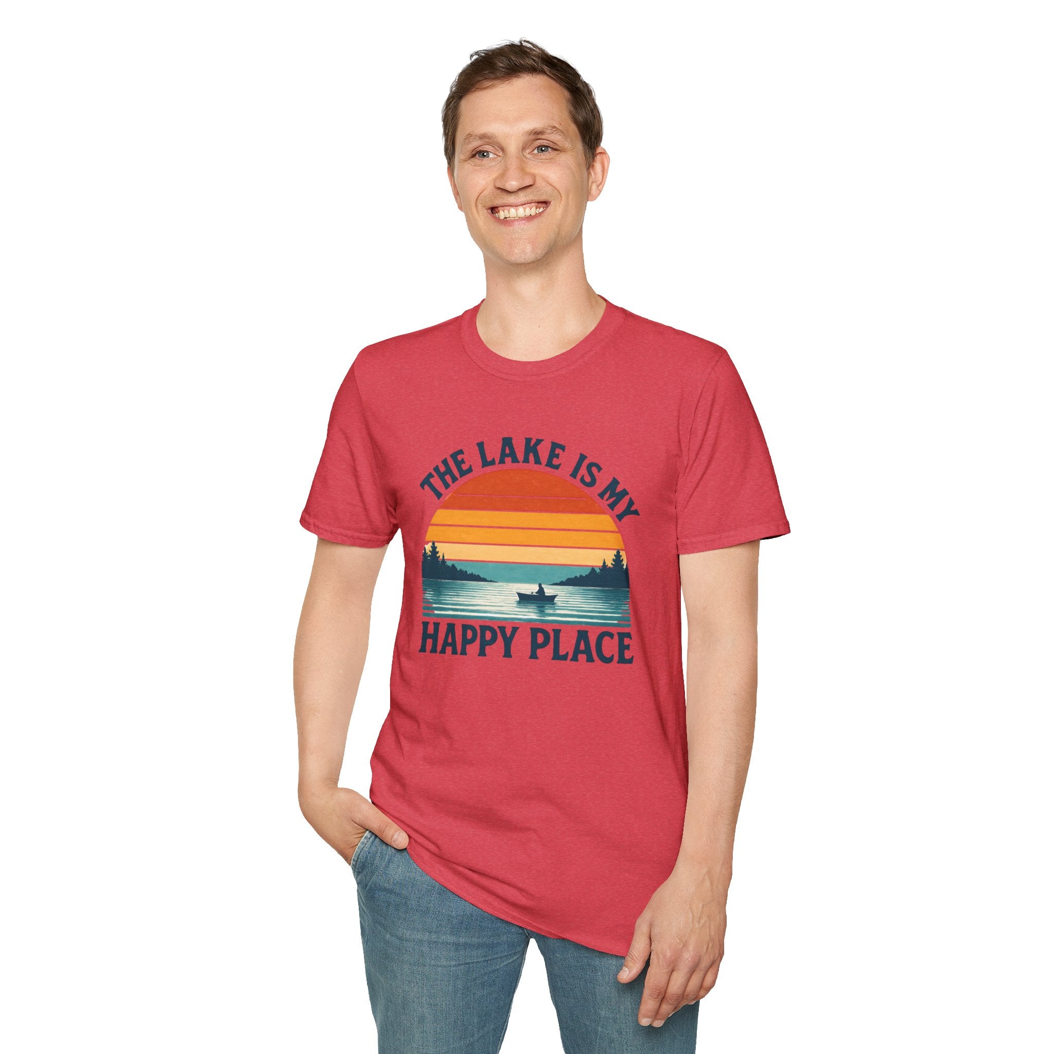 Canoe On The Lake At Sunset "The Lake Is My Happy Place" T-Shirt