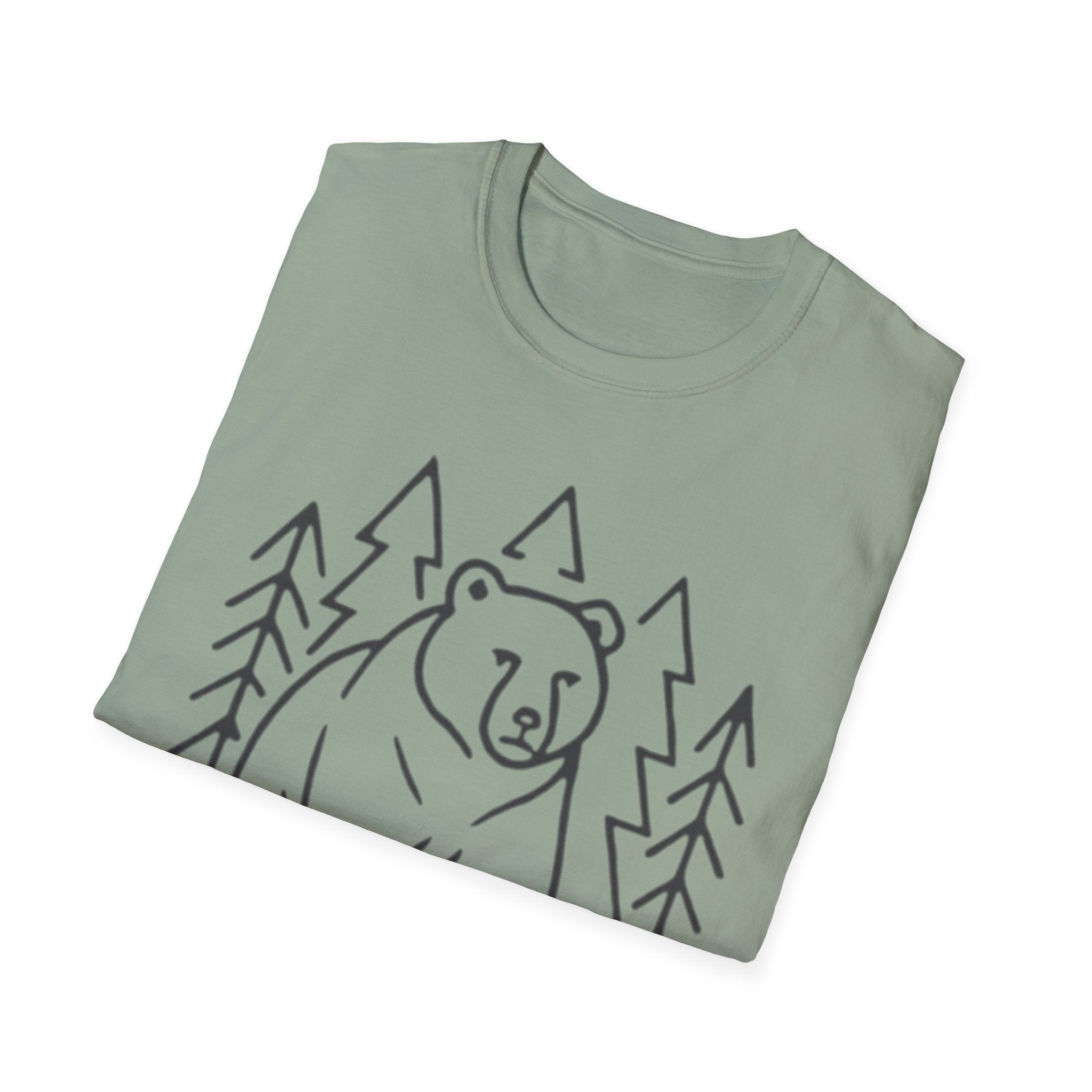 Bear & Pines T-Shirt — Minimal Line Drawing Woodland Tee