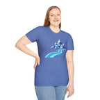 Mountain River T-Shirt — Geometric Blue Peaks & Flowing River