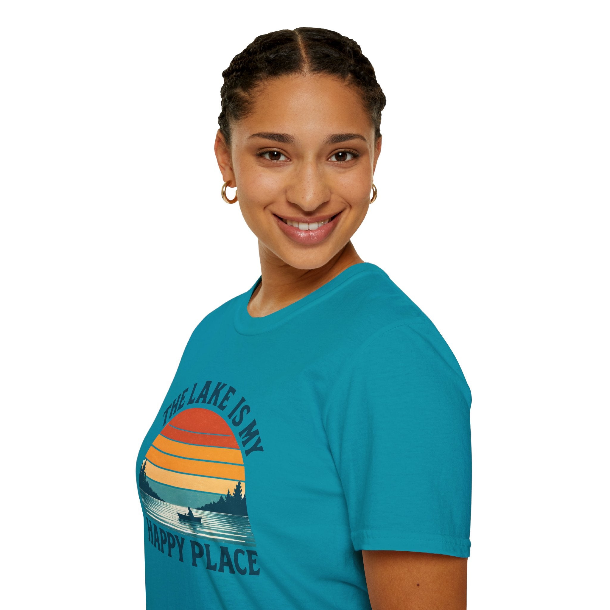 Canoe On The Lake At Sunset "The Lake Is My Happy Place" T-Shirt