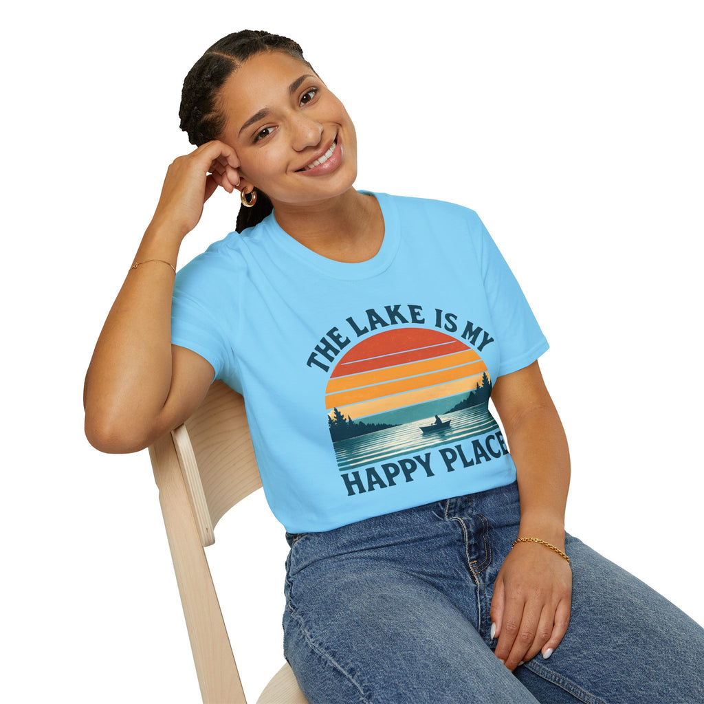 "The Lake Is My Happy Place" Canoe On The Lake At Sunset T-Shirt