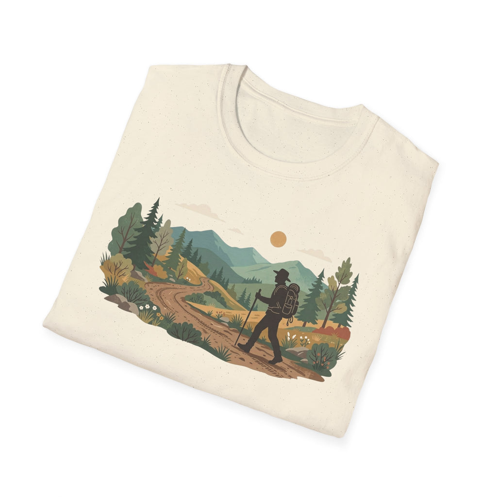 Hiker Mountain Sunset T-Shirt — Scenic Trail Adventure Tee