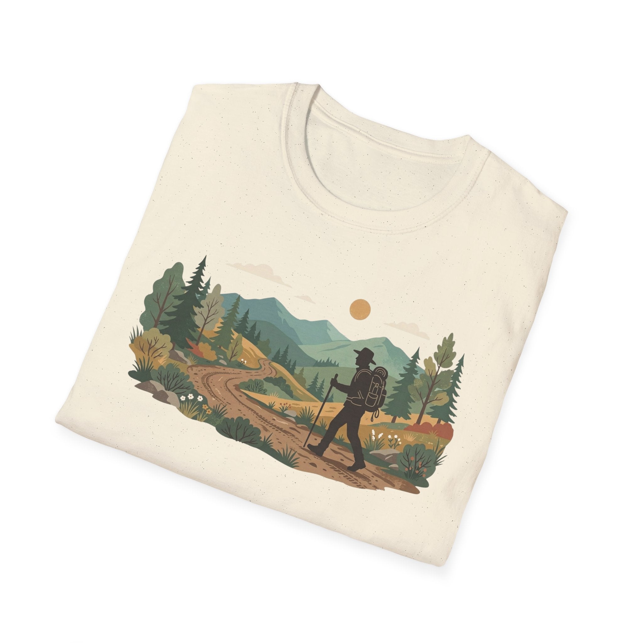 Hiker Mountain Sunset T-Shirt — Scenic Trail Adventure Tee