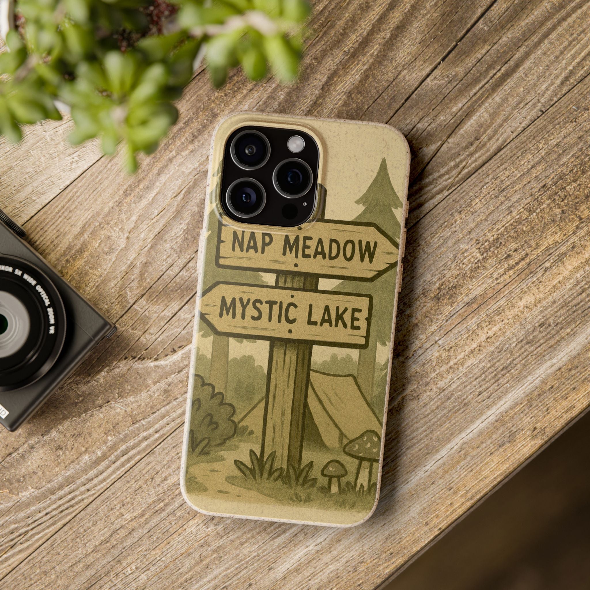 Biodegradable Phone Case — 'Nap Meadow' Mystic Lake Camping Design