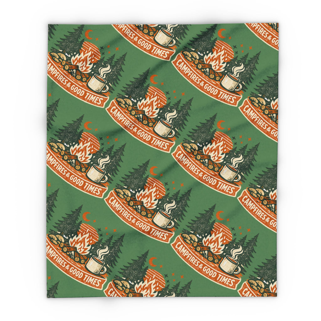 Campfire Cozy Fleece Blanket – 'Campfires & Good Times' Retro Outdoor Throw