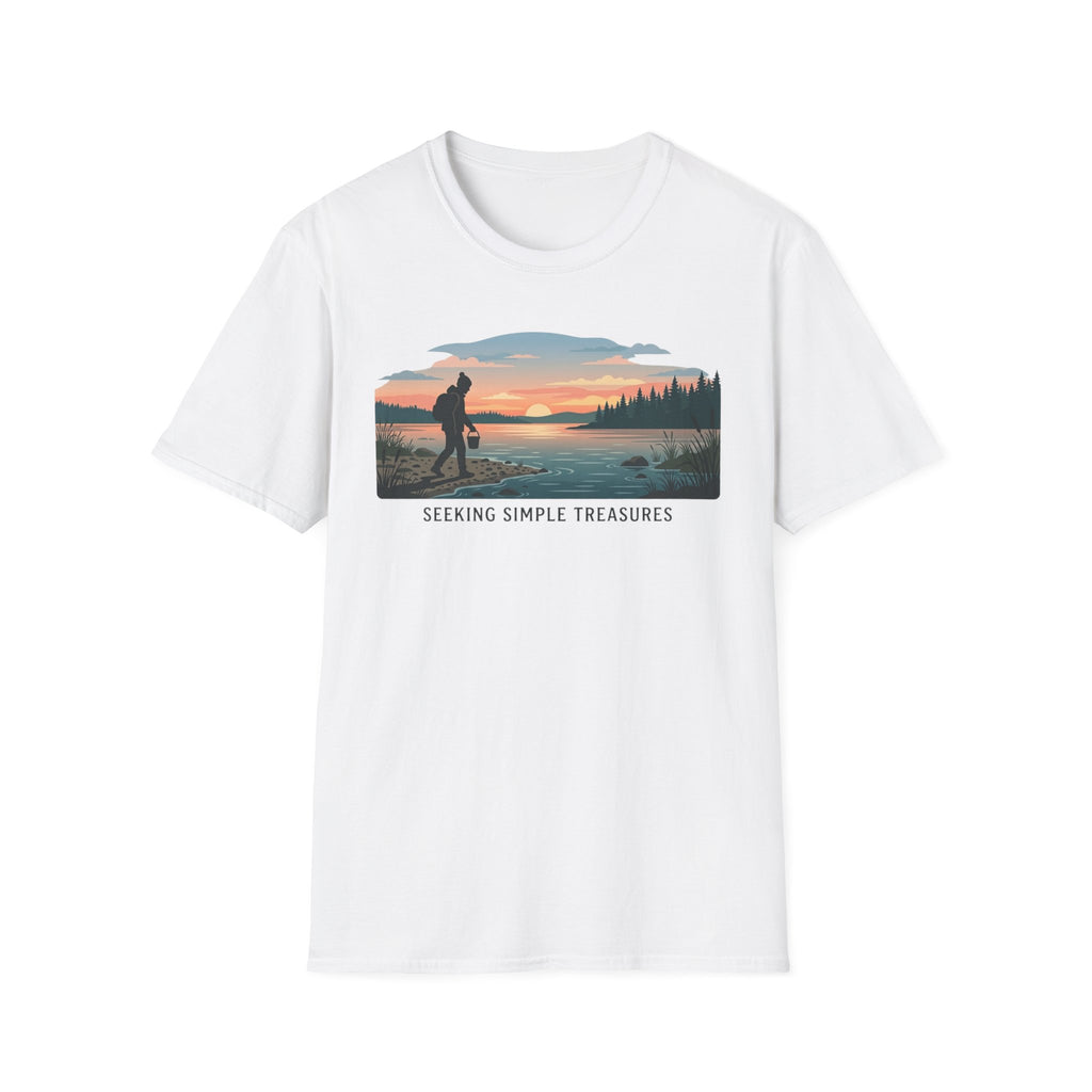 Outdoor T-Shirt — "Seeking Simple Treasures" Sunset Hiker Graphic