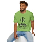 "Seek New Trails" Compass Over Mountains T-Shirt
