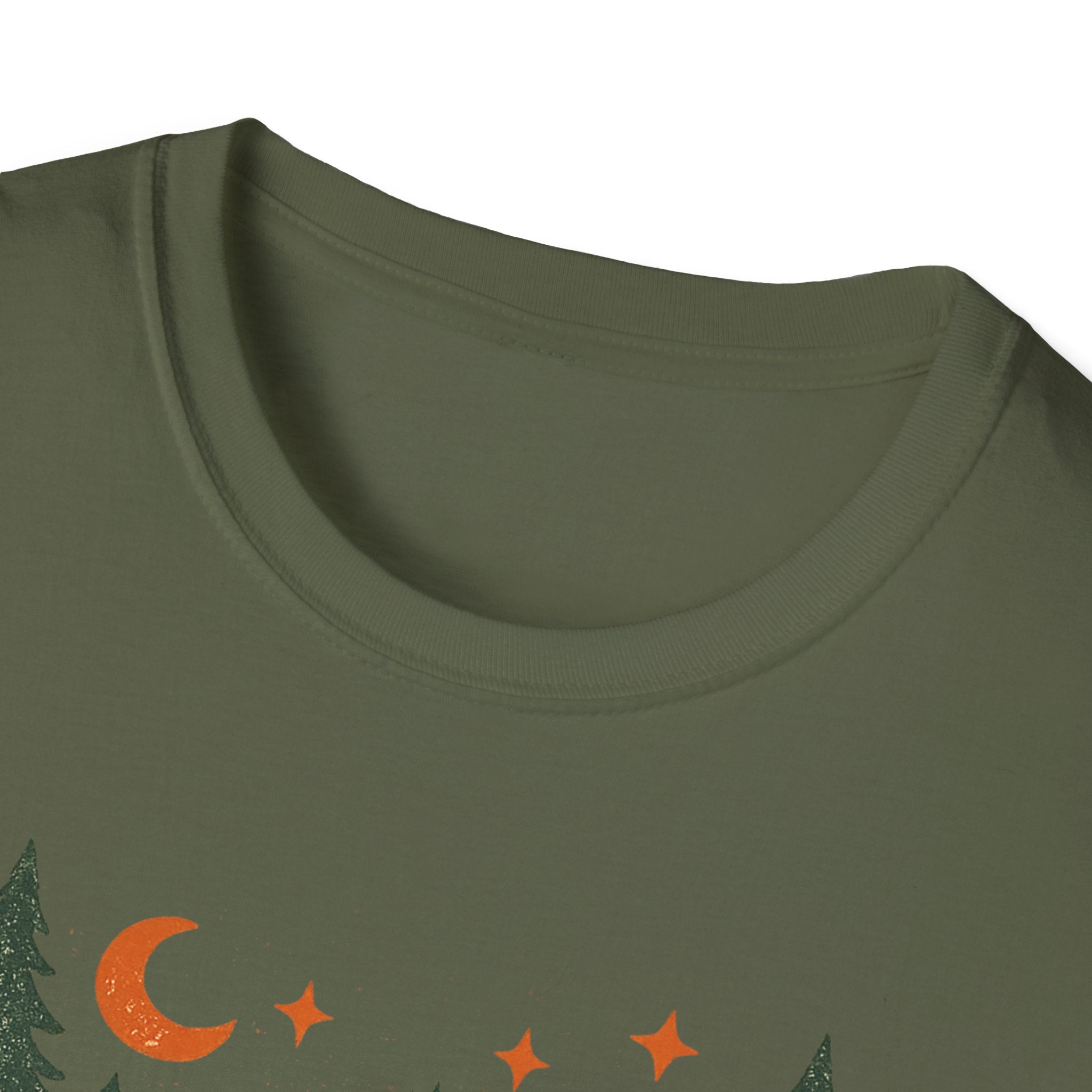 "Campfires & Good Times" T-Shirt — Retro Camping Tee with Bonfire, Trees & Coffee Mug